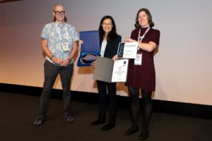 Left to right: Mark Gilligan (Dolomite), Hang Lu (winner) and Maria Southall (Lab on a Chip)